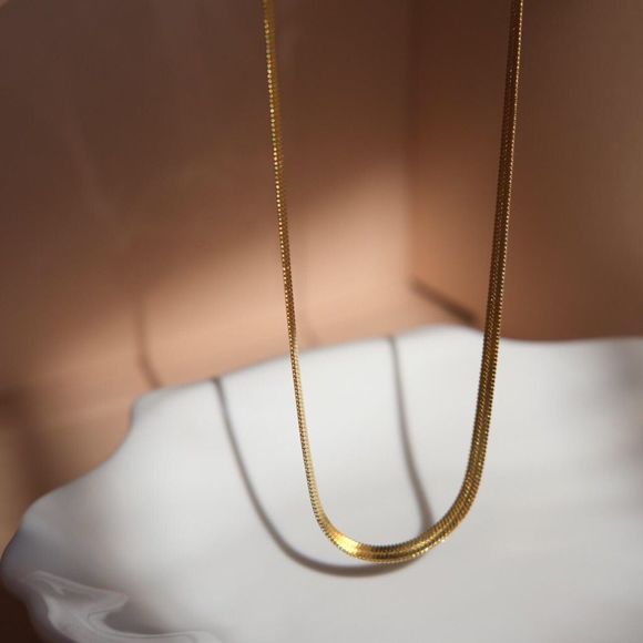 18K Gold Plated 3mm Herringbone Snake Chain Necklace - Picture 3 of 8